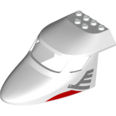 white aircraft fuselage forward top curved 6 x 10 x 4 with 3 window panes with metallic silver airline bird pattern on both sides