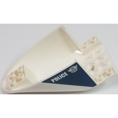 white aircraft fuselage aft section curved bottom 6 x 10 with white police and silver badge with wings pattern on both sides stickers - set 60009