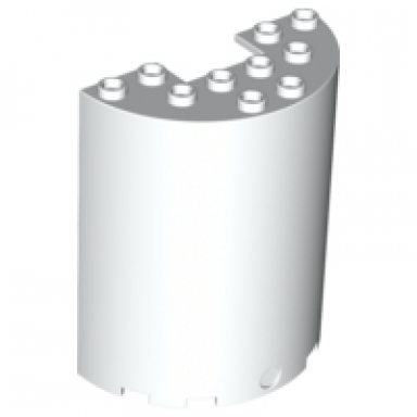 white cylinder half 3 x 6 x 6 with 1 x 2 cutout