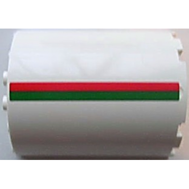 white cylinder half 3 x 6 x 6 with 1 x 2 cutout with red and green stripes pattern model left side sticker - set 7939