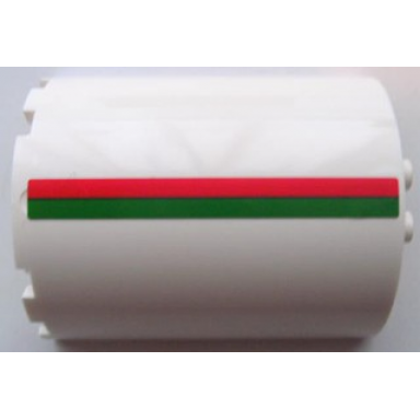 white cylinder half 3 x 6 x 6 with 1 x 2 cutout with red and green stripes pattern model right side sticker - set 7939
