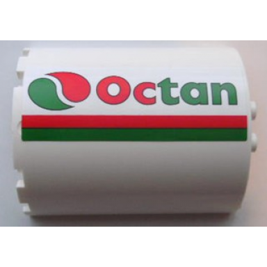 white cylinder half 3 x 6 x 6 with 1 x 2 cutout with red and green stripes and octan logo pattern model left side sticker - set 7939