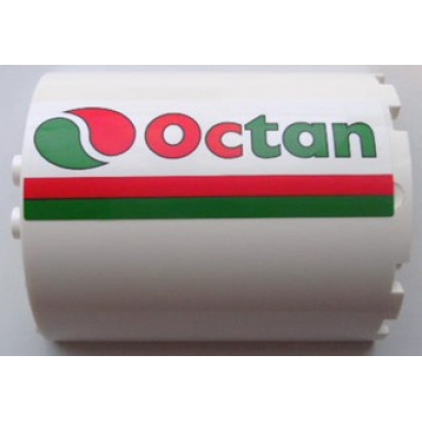 white cylinder half 3 x 6 x 6 with 1 x 2 cutout with red and green stripes and octan logo pattern model right side sticker - set 7939