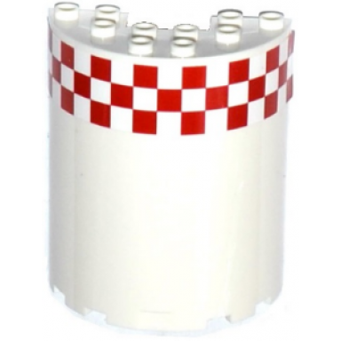 white cylinder half 3 x 6 x 6 with 1 x 2 cutout with red and white small checkered pattern 16 squares per row sticker - set 60104