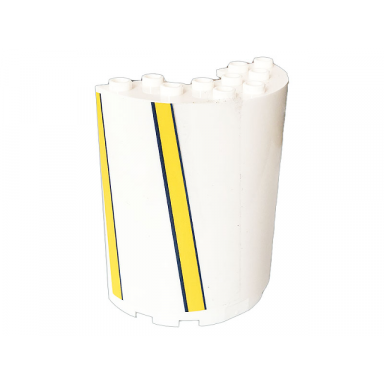white cylinder half 3 x 6 x 6 with 1 x 2 cutout with bright light orange stripes pattern model left side sticker - set 41232