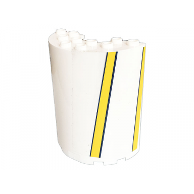white cylinder half 3 x 6 x 6 with 1 x 2 cutout with bright light orange stripes pattern model right side sticker - set 41232