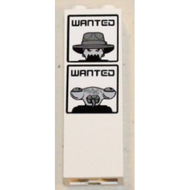 white brick modified 1 x 2 x 5 with channel with wanted brick daddy and wanted squidtron pattern stickers - set 5985