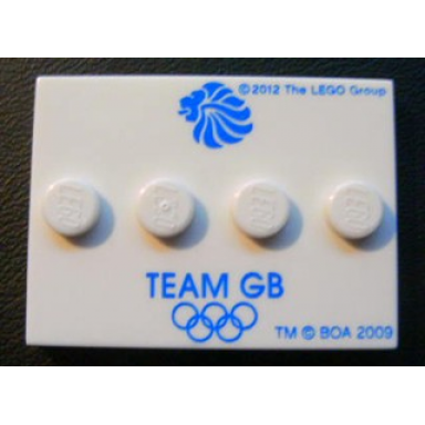 white tile modified 3 x 4 with 4 studs in center with team gb and olympic rings pattern
