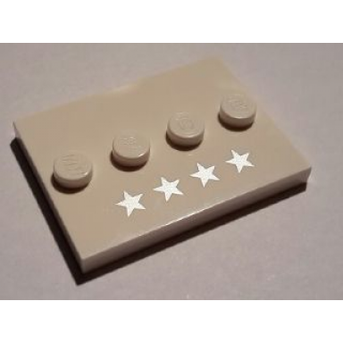 white tile modified 3 x 4 with 4 studs in center with 4 silver stars pattern