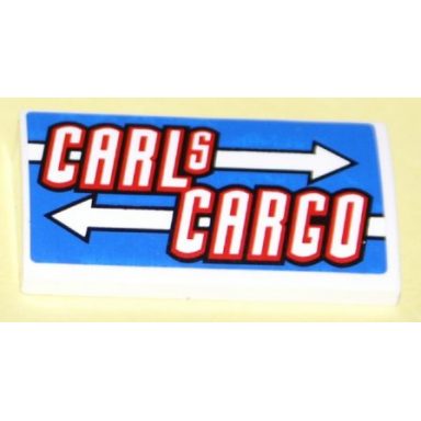 white slope curved 2 x 4 x 2 3 with bottom tubes with carls cargo and white arrows pattern sticker - set 8198
