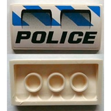 white slope curved 2 x 4 x 2 3 with bottom tubes with 2 air intakes police and blue and white danger stripes pattern sticker - set 7970