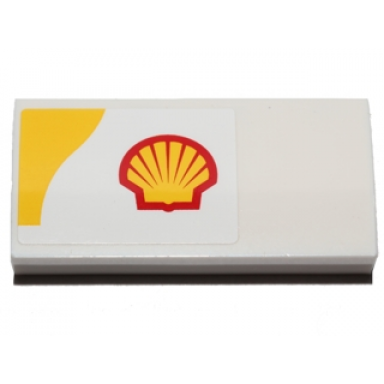 white slope curved 2 x 4 x 2 3 with bottom tubes with shell logo and yellow upper left corner pattern model right side sticker - set 40196
