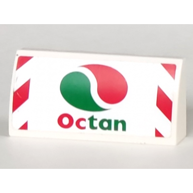 white slope curved 2 x 4 x 2 3 with bottom tubes with octan logo and red and white danger stripes on outside edges pattern sticker - set 60022