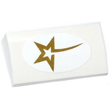 white slope curved 2 x 4 x 2 3 with bottom tubes with gold shooting star pattern sticker - set 41107