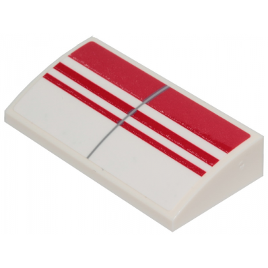 white slope curved 2 x 4 x 2 3 with bottom tubes with 3 red stripes pattern sticker - set 75249