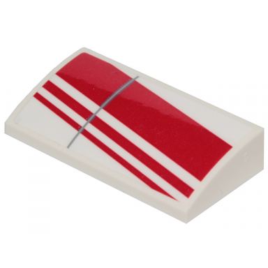 white slope curved 2 x 4 x 2 3 with bottom tubes with 3 diagonal red stripes pattern model left side sticker - set 75249