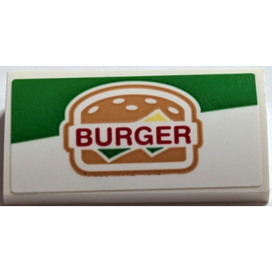 white slope curved 2 x 4 x 2 3 with bottom tubes with burger pattern sticker - set 60214