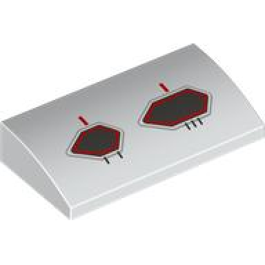 white slope curved 2 x 4 x 2 3 with bottom tubes with dark silver and red hexagonal static ports pattern model left side