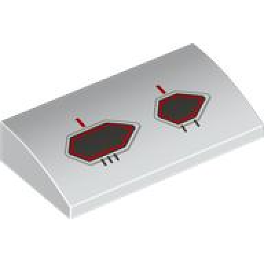 white slope curved 2 x 4 x 2 3 with bottom tubes with dark silver and red hexagonal static ports pattern model right side