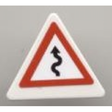 white road sign 2 x 2 triangle with clip with curved road with arrow pattern sticker - set 8124
