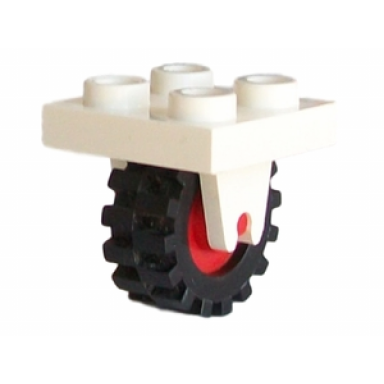 white plate modified 2 x 2 with wheel holder bottom with red wheel with black tire offset tread small 8 3464c02
