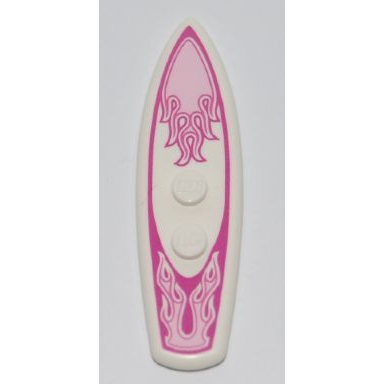 white minifigure utensil surfboard standard with bright pink and dark pink flames on magenta background pattern