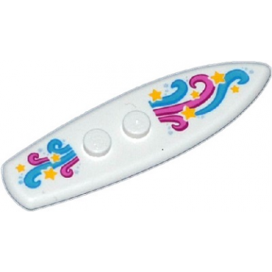 white minifigure utensil surfboard standard with dark pink magenta dark azure and medium azure swirls and yellow stars pattern