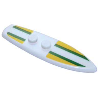 white minifigure utensil surfboard standard with yellow and dark green stripes pattern stickers - set 40252