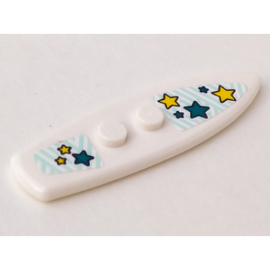 white minifigure utensil surfboard standard with dark turquoise and yellow stars pattern stickers - set 41364