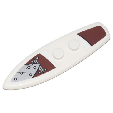 white minifigure utensil surfboard standard with silver metal plates and rivets on reddish brown background pattern stickers - set 70840