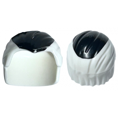 white minifigure hair combed front to rear with black wide streak on top pattern
