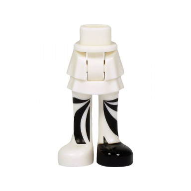 white mini doll hips and skirt layered black curved stripes on legs and black shoe left pattern - thick hinge