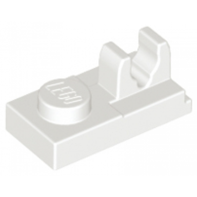 white plate modified 1 x 2 with clip with center cut on top