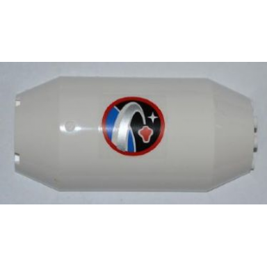 white cylinder half 3 x 6 x 10 with 1 x 2 cutout with space center logo pattern sticker - set 3368