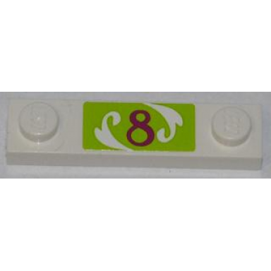 white plate modified 1 x 4 with 2 studs without groove with magenta number 8 on lime background pattern sticker - set 41007