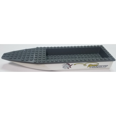 white boat hull unitary 28 x 8 with dark bluish gray top with sport fishing fish and line with hook pattern on both sides stickers - set 60147