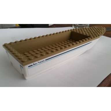 white boat hull unitary 28 x 8 with dark tan top with dark blue de luxe and stripes pattern on both sides stickers - set 60221