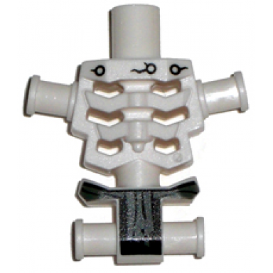 white torso skeleton angular rib cage with black holes and cracks and gray loincloth pattern