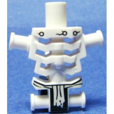 white torso skeleton angular rib cage with black holes and cracks and white loincloth pattern