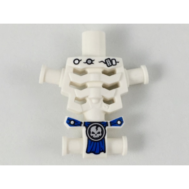 white torso skeleton angular rib cage with repaired holes and cracks and blue loincloth pattern