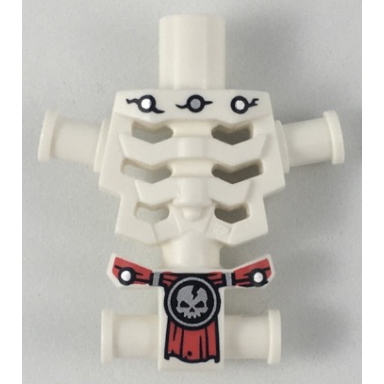 white torso skeleton angular rib cage with repaired holes and cracks and red loincloth pattern