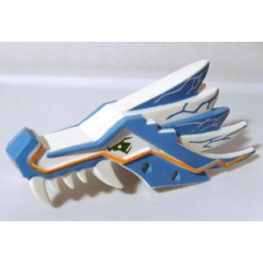 white dragon head ninjago jaw upper with medium blue sections and orange stripes pattern
