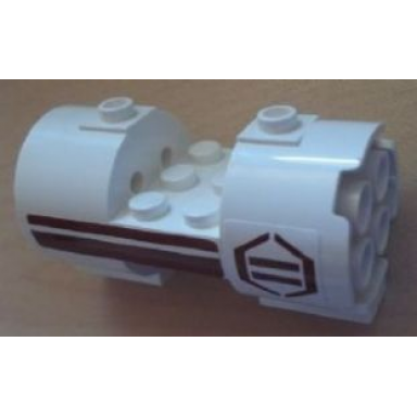 white cylinder 3 x 6 x 2 2 3 horizontal - square connections with dark red stripes and hexagon pattern left stickers - set 8085