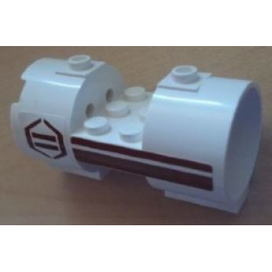 white cylinder 3 x 6 x 2 2 3 horizontal - square connections with dark red stripes and hexagon pattern right stickers - set 8085