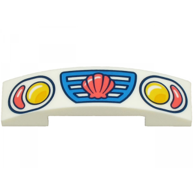 white slope curved 4 x 1 x 2 3 double with dark azure car front grille with coral clam shell and yellow and bright light orange headlights pattern