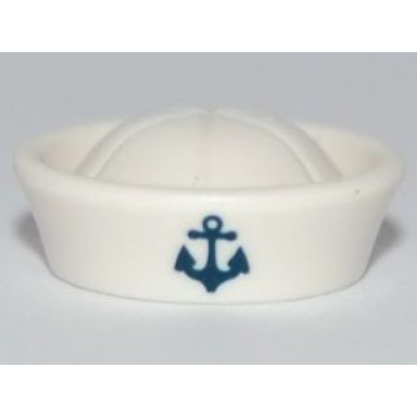 white minifigure headgear hat sailor with dark blue anchor pattern