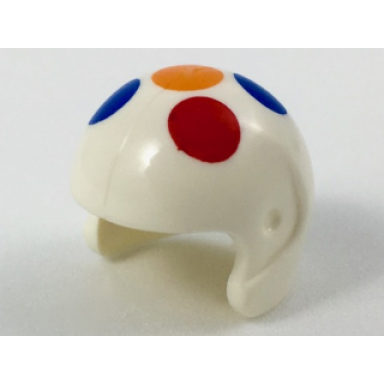 white minifigure headgear helmet sports flight with 5 large multicolor polka dots pattern
