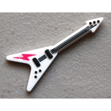 white minifigure utensil musical instrument guitar electric flying v with dark pink lightning bolt pattern