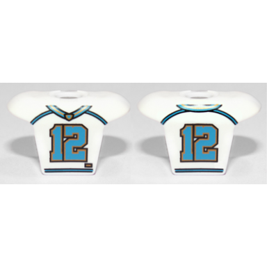 white minifigure hockey body armor with football jersey and number 12 pattern