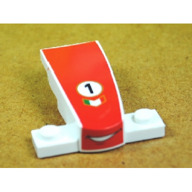 white wedge 4 x 2 x 1 1 3 with 1 x 4 base with smile and number 1 on red background pattern cars francesco bernoulli